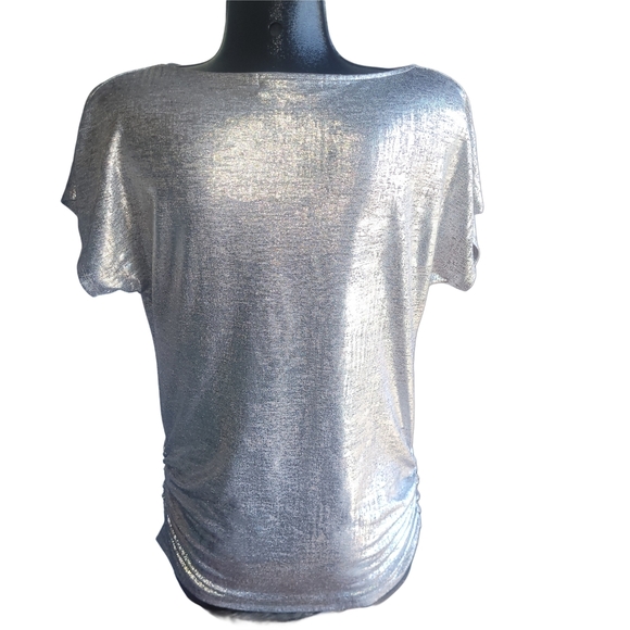 Black Collection Silver Metallic Short Sleeve Top M - Picture 5 of 6